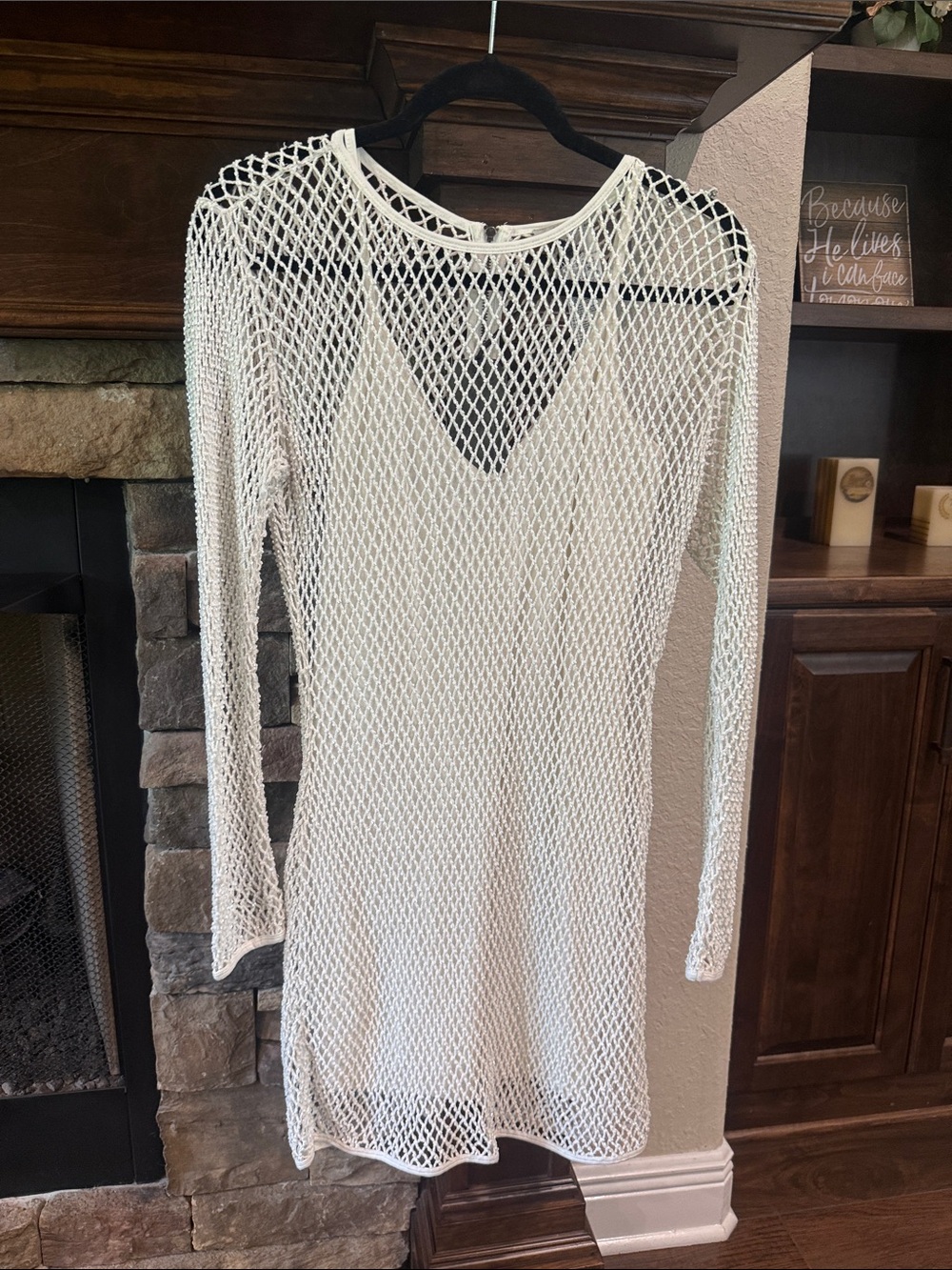 All Saints White Open-Knit Long Sleeve Mesh Dress